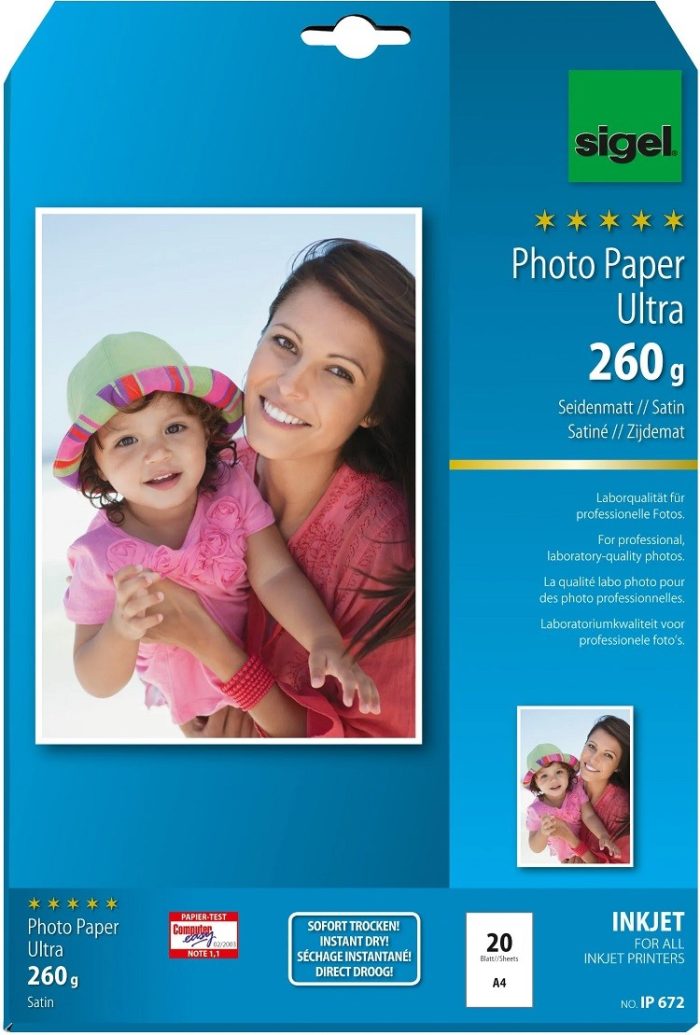 ΧΑΡΤΙ ΦΩΤΟΓΡΑΦΙΚΟ ULTRA PHOTO PAPER SATIN Α4 260gr 20Φ SIGEL